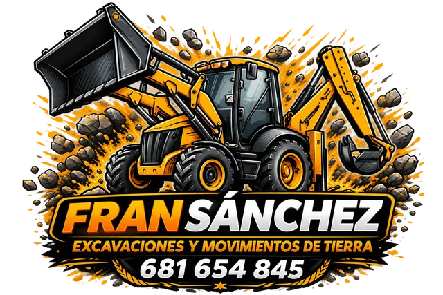 Logotipo de Fran Sánchez Excavaciones y Movimientos de Tierra, con una retroexcavadora amarilla